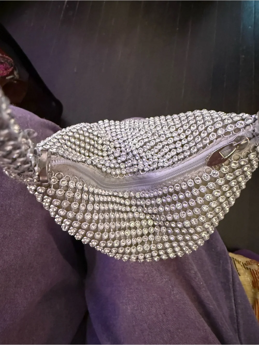 Crystal-Studded Evening Bag - Silver